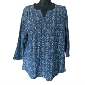 BLUE & LIGHT NLUE PATTERNED 3/4 SLEEVE TOP SIZE LARGE